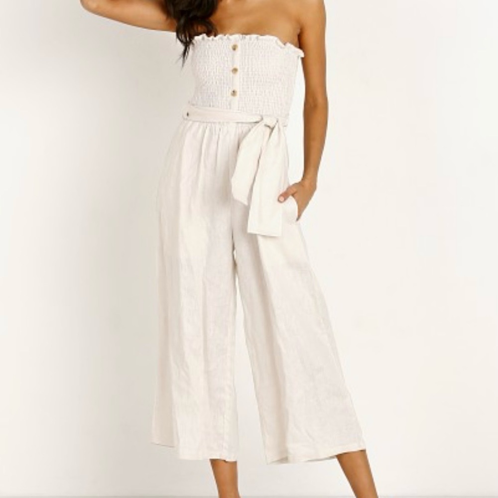Faithful the Brand Lais Jumpsuit US4/AU8/S in Plain Ecru, NWT, Orig $209